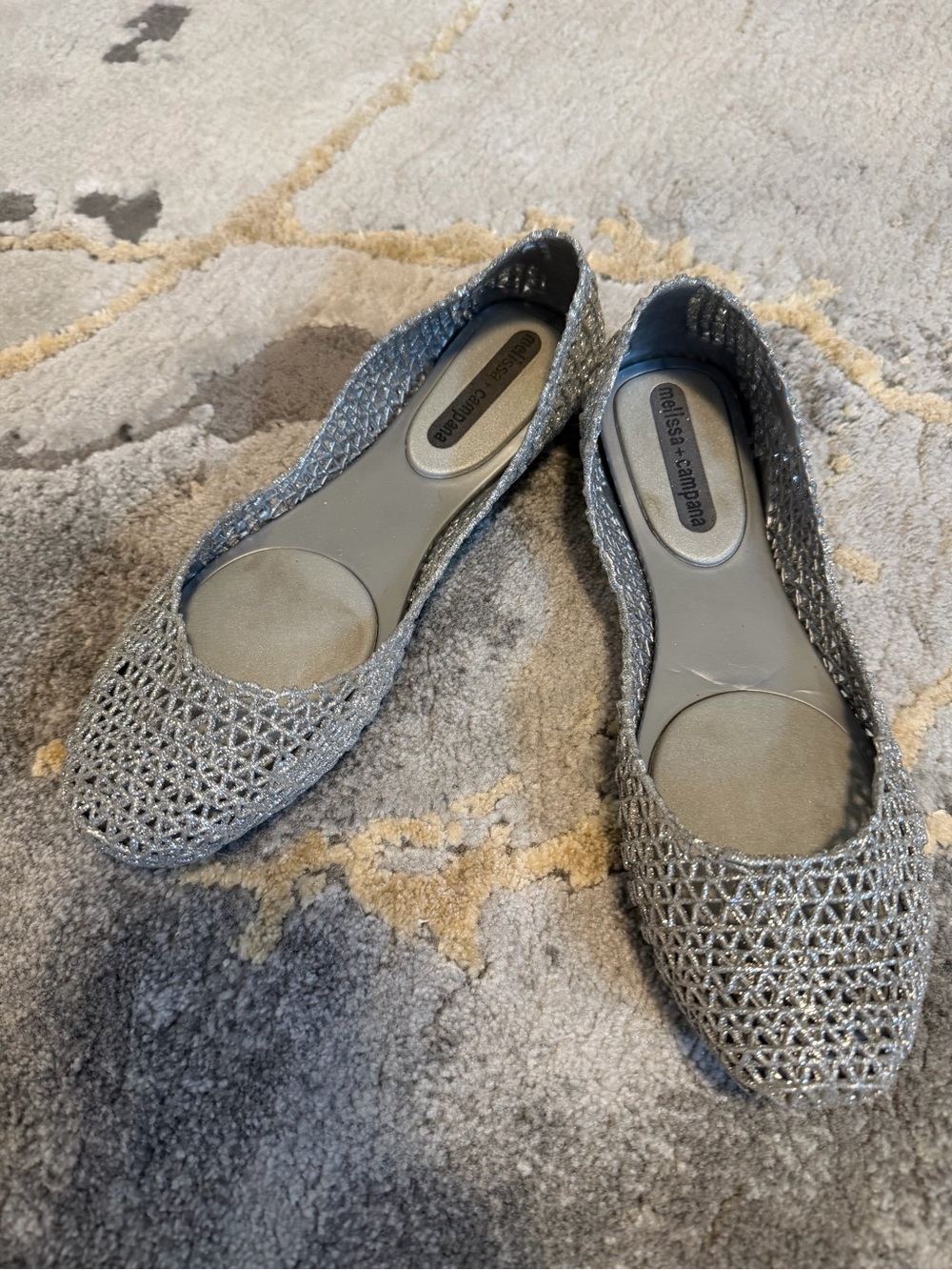 Melissa + Campana Silver Glitter Woven Flats